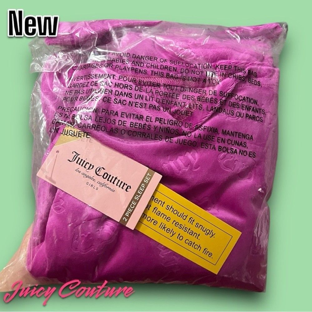 New Juicy Couture Kids' Logo Fitted Velvet Long Pajamas Euphoria Crown Logo - Picture 2 of 2